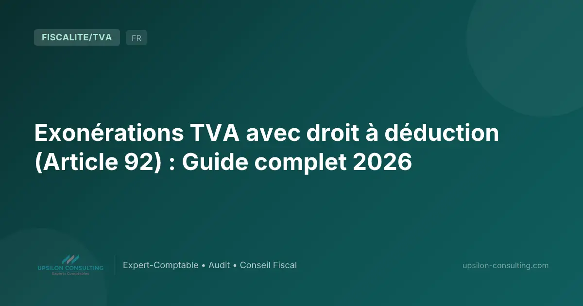 Exonérations TVA avec droit à déduction (Article 92) : Guide complet 2026