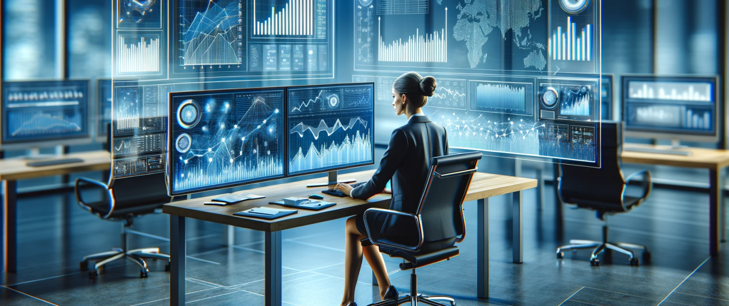 dall·e 2024 01 29 23.52.50 a modern 3d corporate image depicting a female financial analyst working on a computer in a corporate office setting. the image should show her analyz