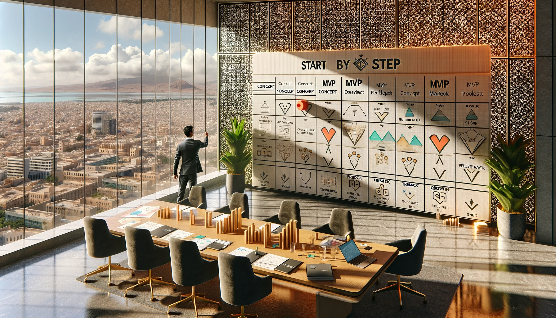 dall·e 2024 01 25 22.47.13 a professional and realistic 3d image depicting the concept of starting a business step by step avoiding the pitfall of thinking too big too soon. th