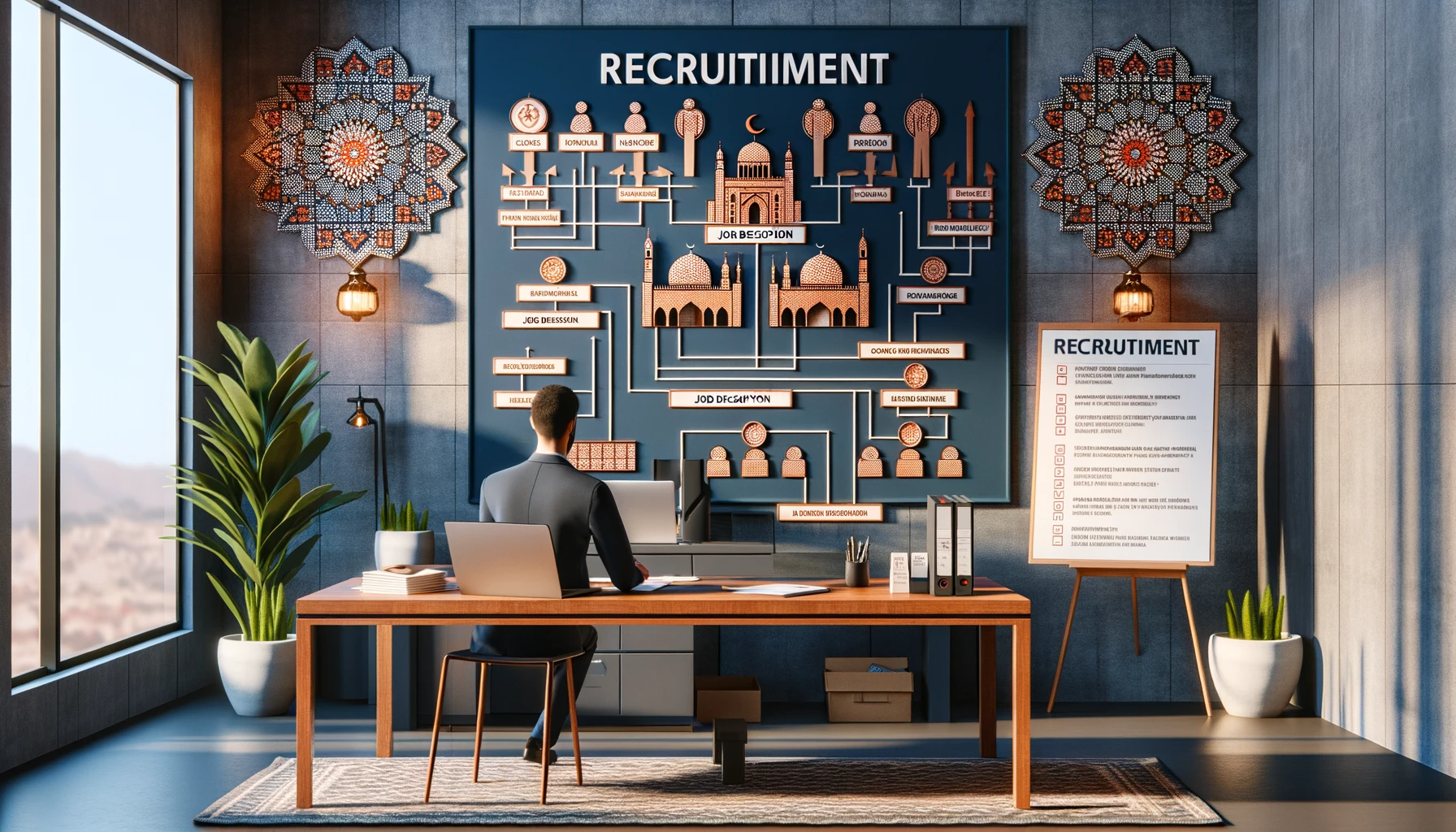 dall·e 2024 01 25 23.21.59 a professional and realistic 3d image illustrating the concept of recruitment with a clear vision of roles in a moroccan business setting. the scene s