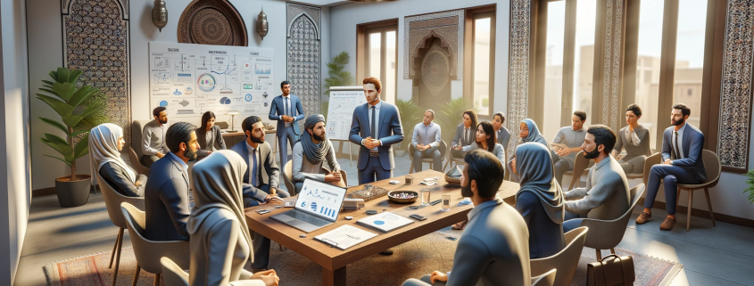 DALL·E 2024 01 26 11.15.14 A professional and realistic 3D image depicting an entrepreneur in a Moroccan office setting receiving advice and feedback from their entourage. The